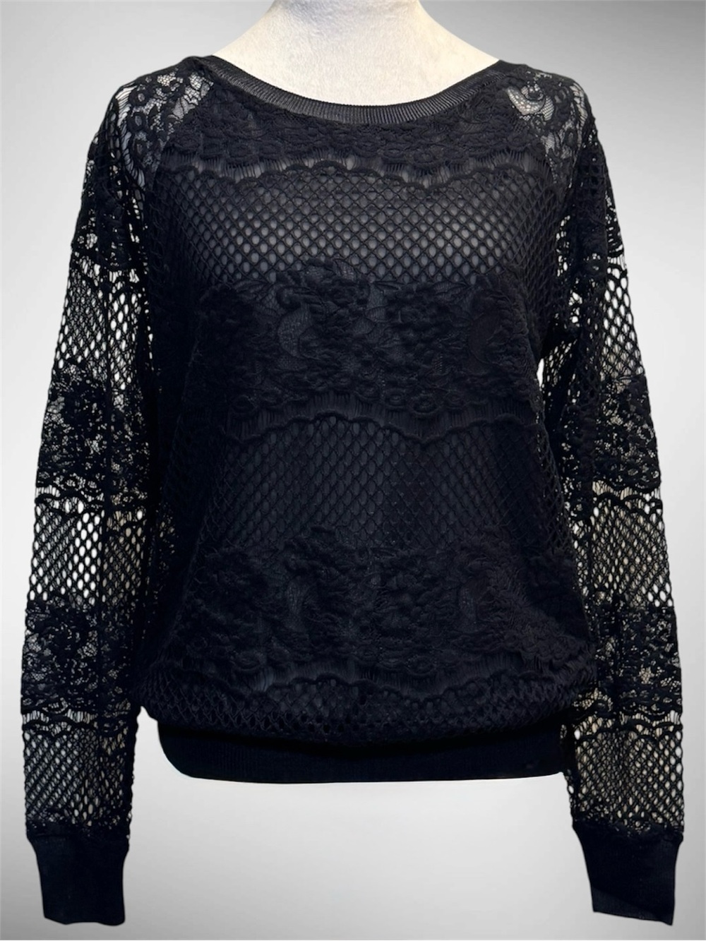 NWT! Ann Taylor Dark Navy Long Sleeve Lace Floral Top Size S